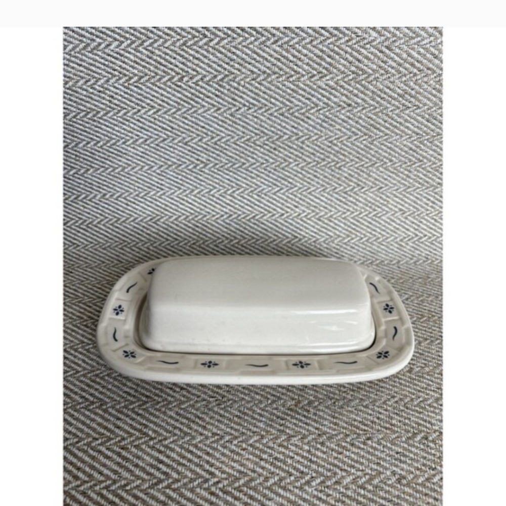 Longaberger Pottery Woven Traditons Heritage Green Butter Dish